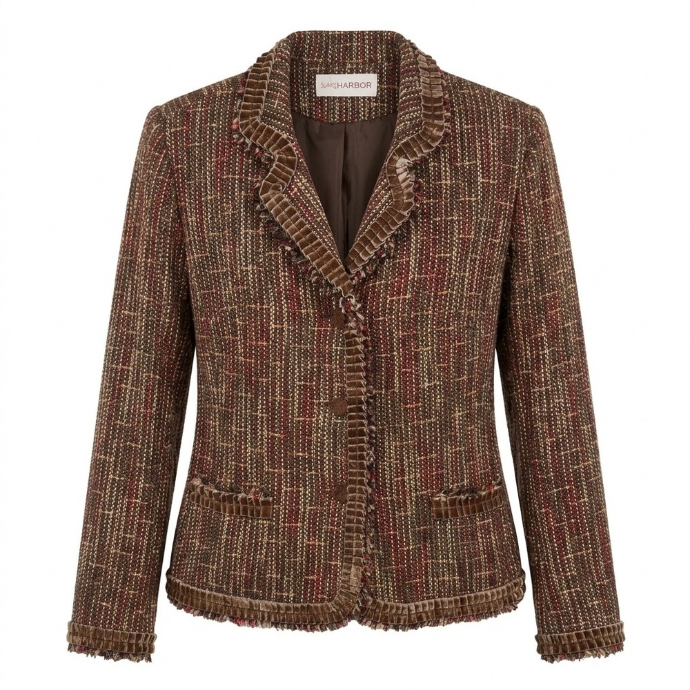 Vintage Dark Academia Tweed Blazer Womens Size 14 Cottagecore Earthy Preppy
